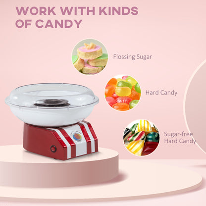 Candy Floss Machine for Kids & Adults, 550W  Retro Cotton Maker for Sugar or Candies,  Including 10 Candyfloss Sticks, Non-Slip Base, Red & White