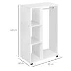 Open Wardrobe on Wheels, Bedroom Wardrobe with Clothes Hanging Rail, 3 Storage Shelves, Mobile Garment Rack for Cloakroom, Hallway, White