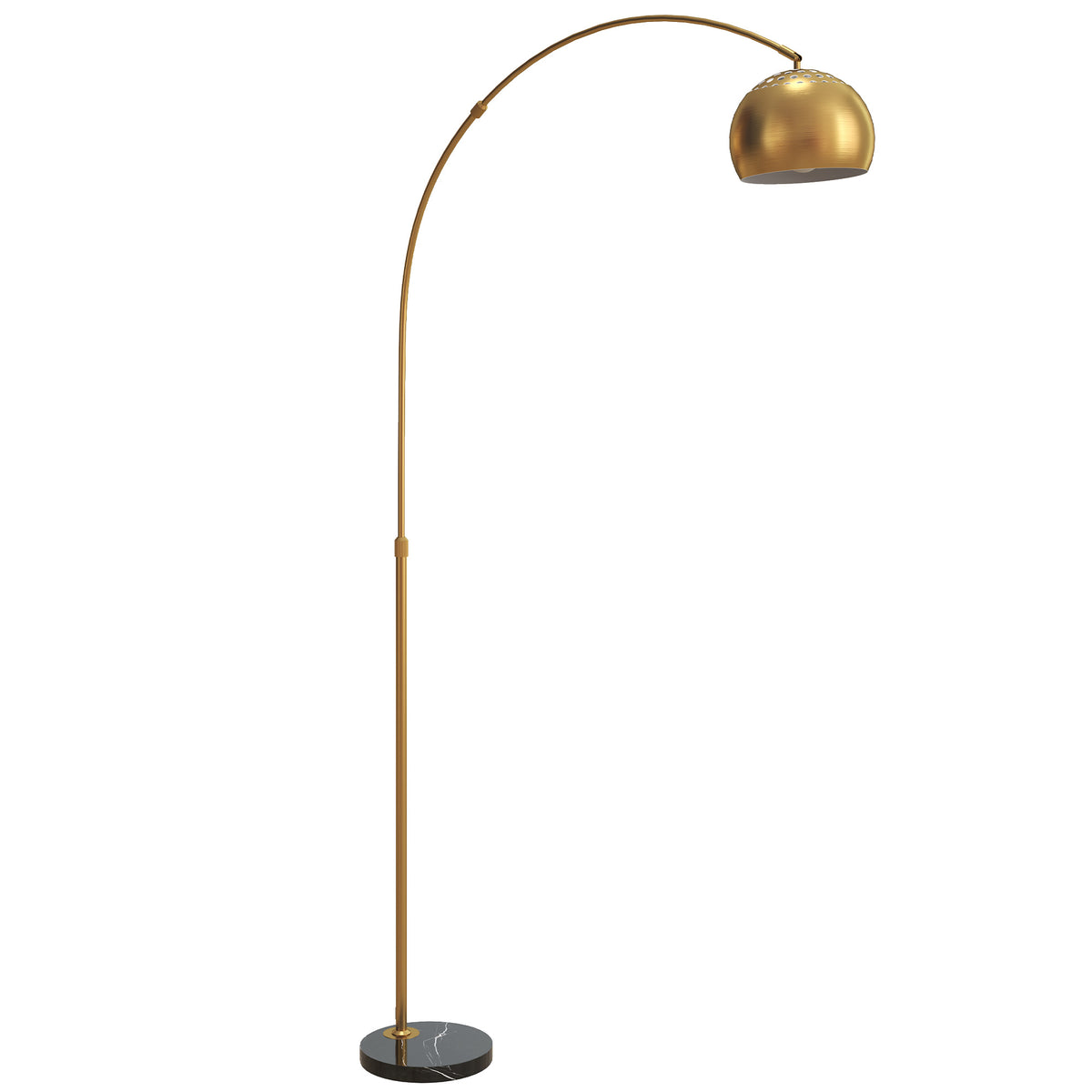 167cm Arc Floor Lamp for Living Room, Modern Adjustable Standing Lamp with Foot Switch, Faux Black Marble Base and Bell Shade for Home Offices, Bedrooms, Gold Tone