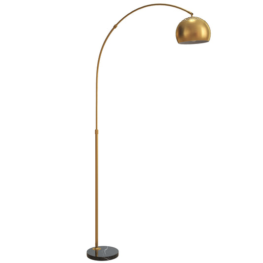 167cm Arc Floor Lamp for Living Room, Modern Adjustable Standing Lamp with Foot Switch, Faux Black Marble Base and Bell Shade for Home Offices, Bedrooms, Gold Tone