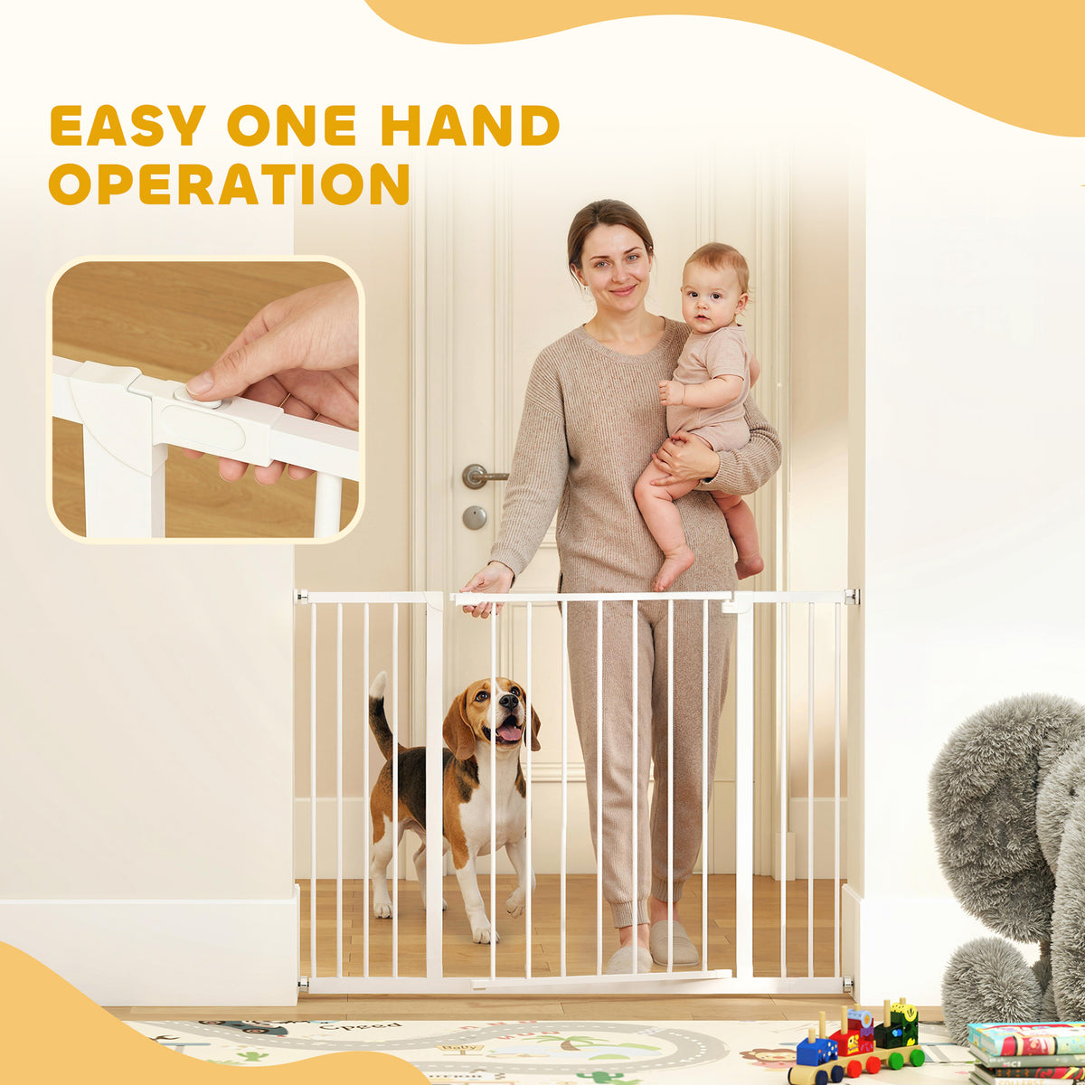 PawHut Dog Gate Pet Safety Gate Stair Barrier Pressure Mount Adjustable 76-82/86-97/101-107 cm, White