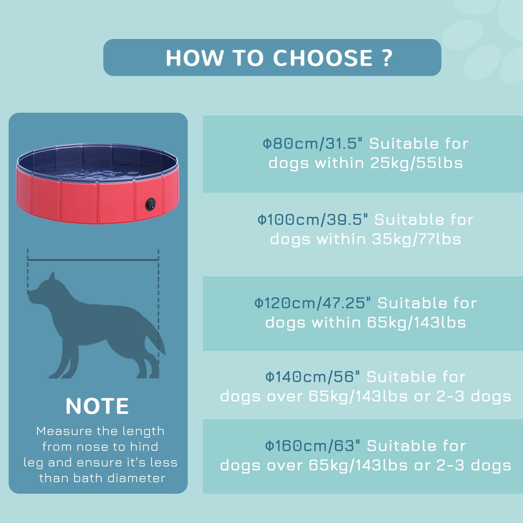 PawHut Foldable Dog Pool for Puppies and Ducks, Thickened PVC Dog Paddling Pool Bath Tub Hard Board, Anti-Slip Bottom and Drainage Hole, 80 x 20cm, Red and Blue