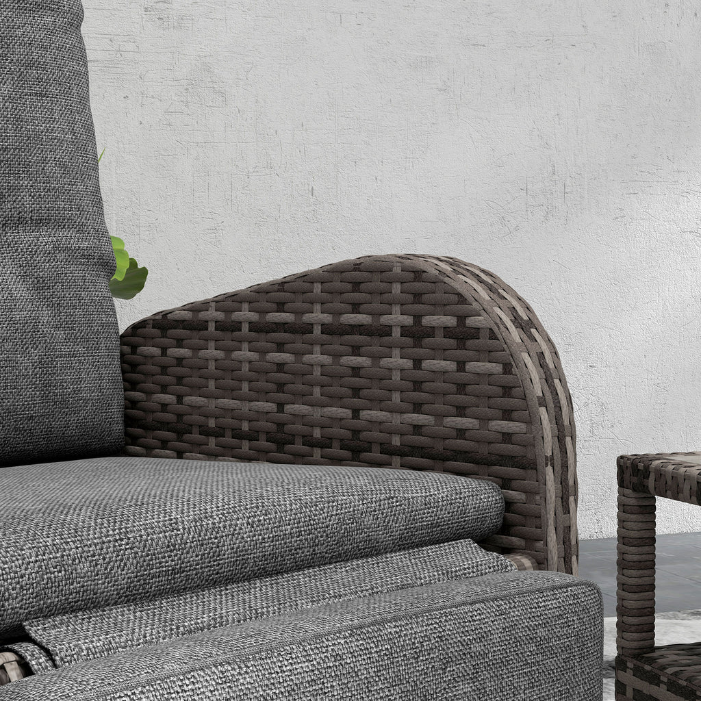 Outsunny 2 Seater Patio Rattan No Installation Chaise Lounge Sofa Set with Premium Fabric Cushion, Grey and Brown