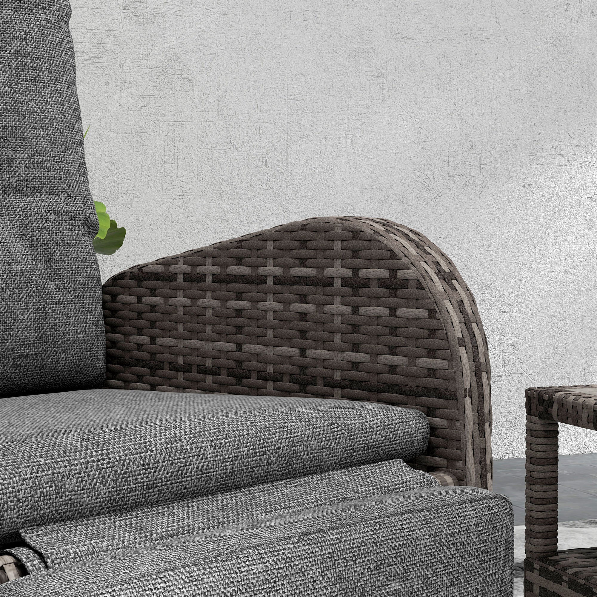 Outsunny 2 Seater Patio Rattan No Installation Chaise Lounge Sofa Set with Premium Fabric Cushion, Grey and Brown