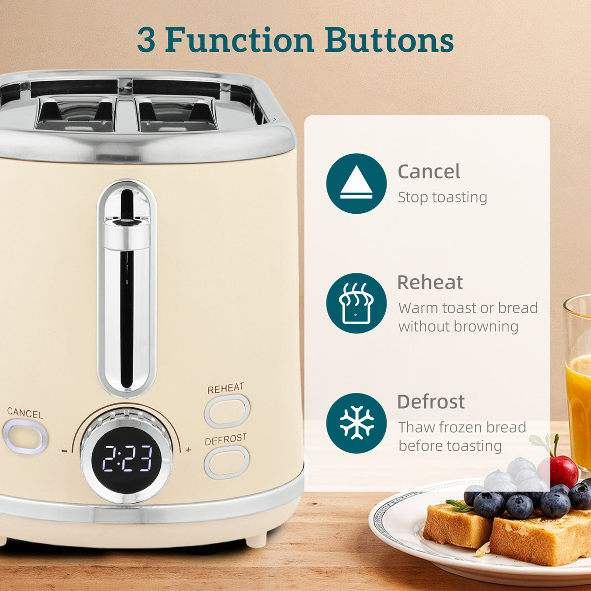 Polished Retro 40-100°C Kettle and Toaster Set - Cream