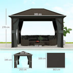 Outsunny 3.6 x 3 m Aluminium Hardtop Gazebo with Smart Drainage System and Ceiling Hooks- Dark Grey