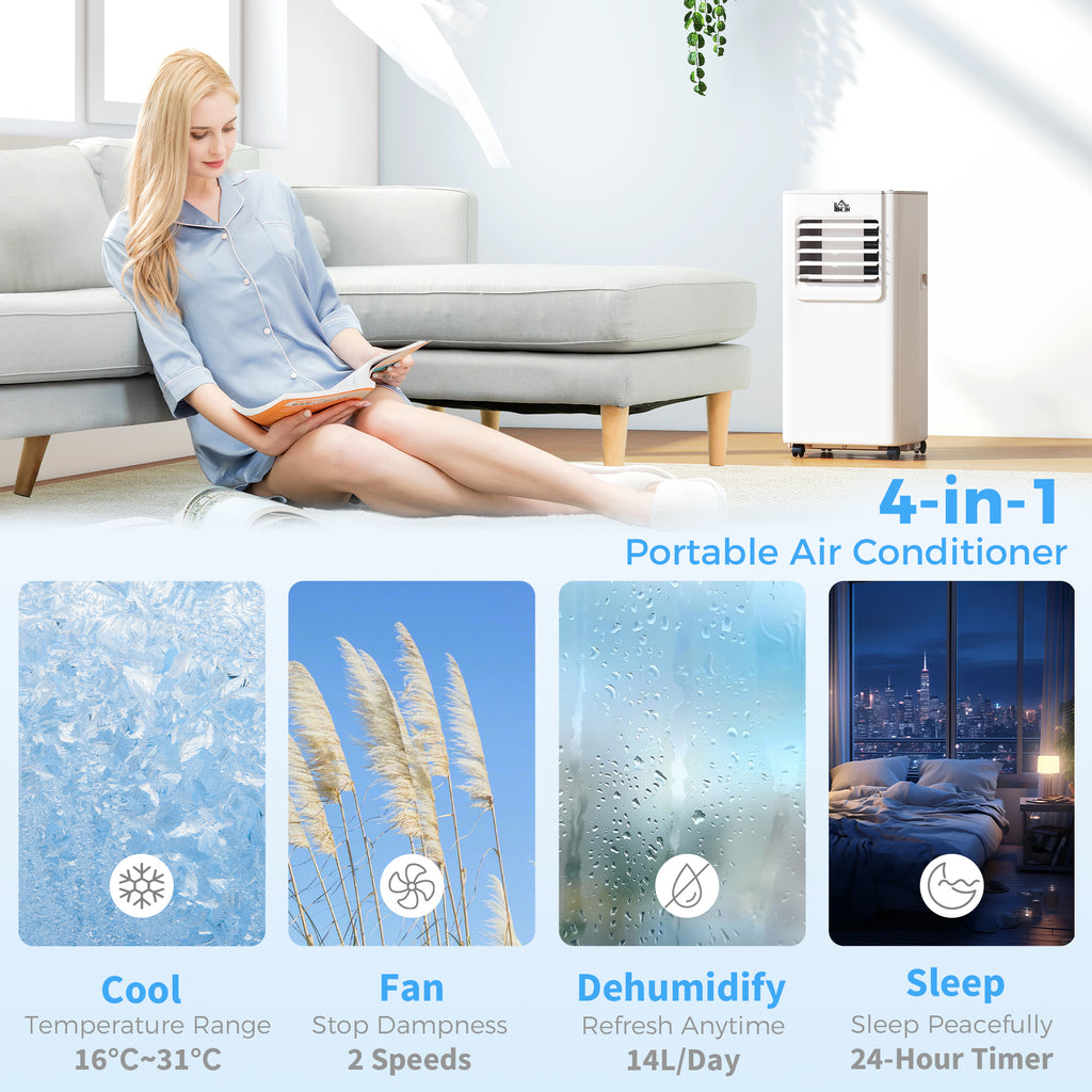 5000 BTU Portable Air Conditioner, 4-in-1 Air Conditioning Unit, Dehumidifier, Cooling, Fan, Sleep Mode, with Remote Control, 2 Speeds, 24H Timer, Window Venting Kit, 12m²