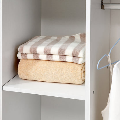 Open Wardrobe on Wheels, Bedroom Wardrobe with Clothes Hanging Rail, 3 Storage Shelves, Mobile Garment Rack for Cloakroom, Hallway, White