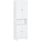 HOMCOM Tall Freestanding Bathroom Cabinet Retro Shutters w/ 3 Compartments Shelves Elevated Base Narrow Organiser White 60L x 30W x 182.5H cm