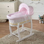Pink Dimple White Wicker Baby Moses Basket With Stand