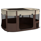 PawHut Foldable Dog Pen with Storage Bag for Indoor/Outdoor Use, Portable Pet playpen, with Ground Stakes - Brown