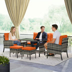 Outsunny 6 Pieces Rattan Garden Furniture Set with Dining Table and Cushions, Orange