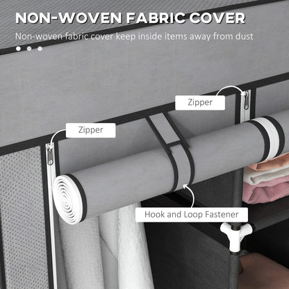 Foldable Fabric Wardrobe for Bedroom, Portable Wardrobe with 5 Shelves, 2 Hanging Rails and 3 Fabric Drawers, Dark Grey