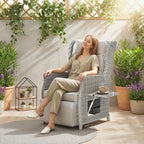 Outsunny Rattan Garden Recliner Chair, Reclining Garden Chair with Adjustable Back and Footrest, Flip Table, Cushion, Light Grey