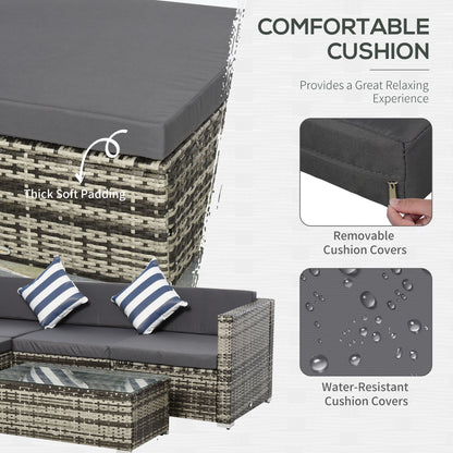 Outsunny Rattan Garden Sofa Set, 4-Seater Wicker Sectional for Garden, Grey