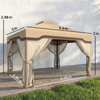 Outsunny 3 x 3.6 m Outdoor Garden Gazebo with Post Shelves, UPF50+ Patio Permanent Pavilion with Hook, Khaki