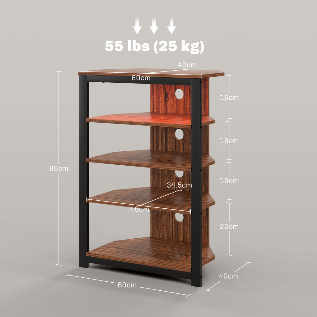 4-Tier Corner TV Stand with Storage, LED Lights, Cable Management, Small Entertainment Centre for TVs up to 29", for Living Room, Bedroom, Brown Wood Effect