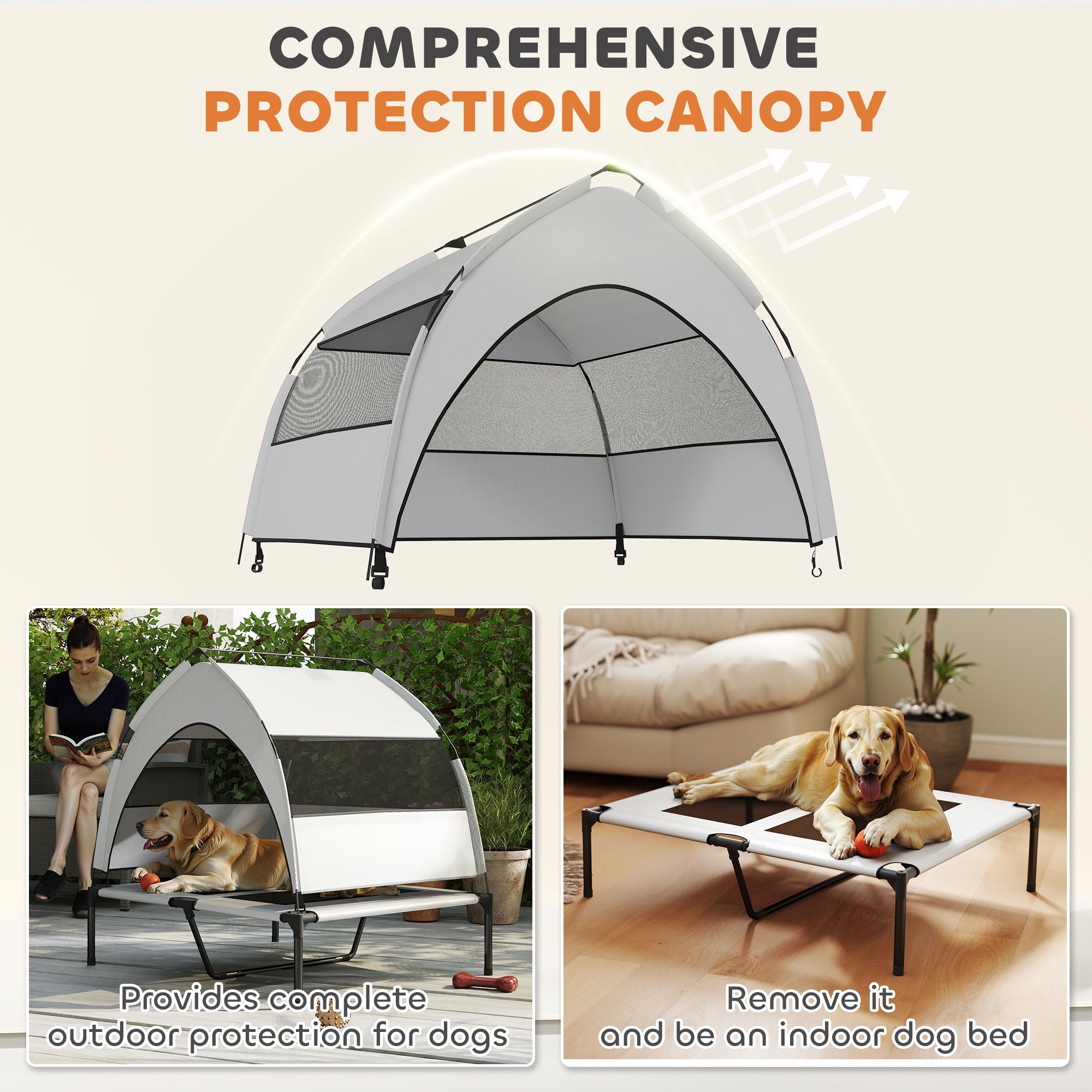 PawHut Portable Elevated Dog Bed with Removable Canopy, Cooling Raised Pet Cot for Medium Large Dogs, 92 x 75 x 85 cm
