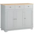 HOMCOM Sideboard with Rubberwood Top and Independent Storage Shelves for Dining Room, Kitchen - Grey