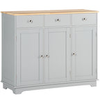 HOMCOM Sideboard with Rubberwood Top and Independent Storage Shelves for Dining Room, Kitchen - Grey