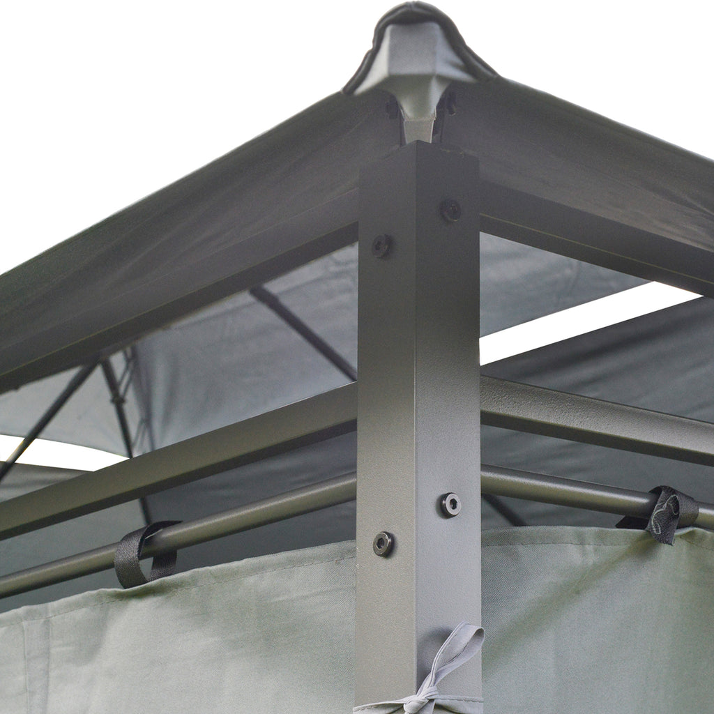 Outsunny 4m x 3(m)Garden Gazebo, Double Roof Outdoor Gazebo Canopy Shelter with Curtains, Solid Steel Frame for Lawn and Deck, Grey