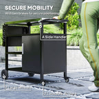 Outsunny Outdoor BBQ Trolley with Foldable Side Table, Stainless Steel Top, Outdoor Kitchen with Wheels Hooks Shelves Cabinet, Pizza Oven Table Movable Barbecue Grill Dining Cart with Cover, Black