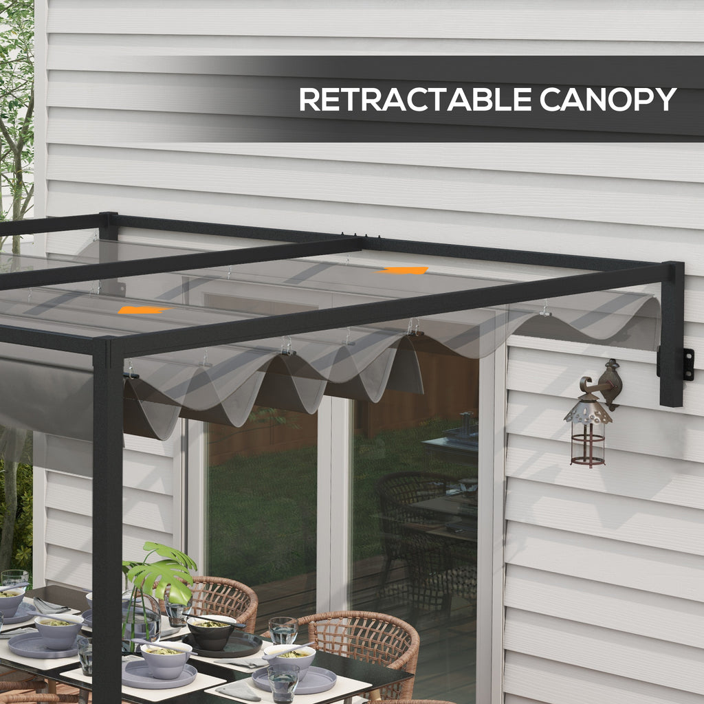 Outsunny 3 x 4m Lean To Steel Pergola with Moving Fabric Canopy - Dark Grey