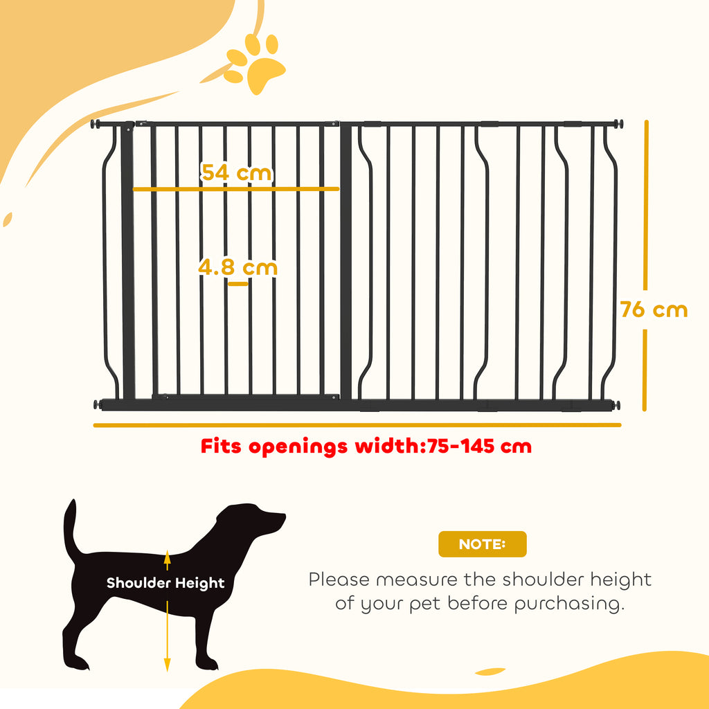 PawHut Extra Wide Dog Safety Gate, with Door Pressure, for Doorways, Hallways, Staircases - Black