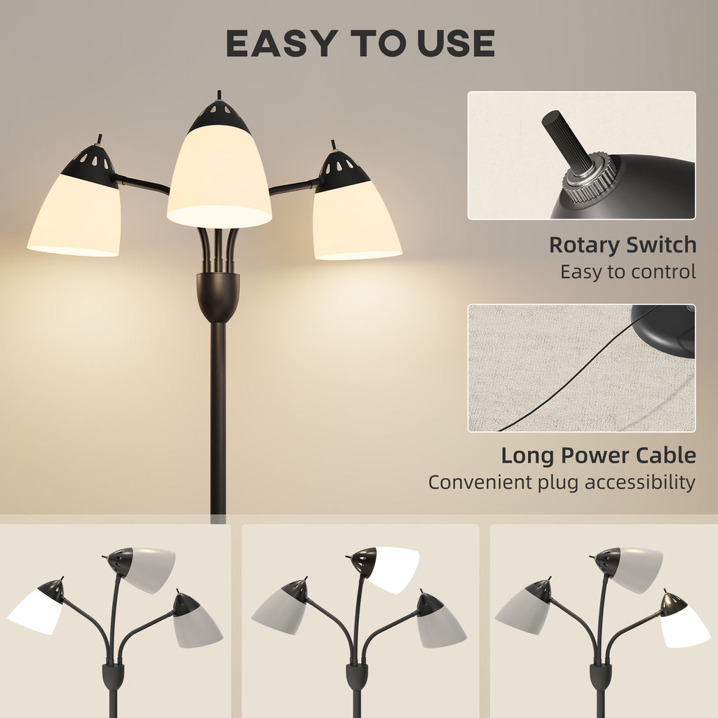 Arc Tree Floor Lamp with 3 Adjustable Rotating Lights and 3000K/4500K/6500K Colour Temperatures, Industrial Standing Lamp with Steel Frame for Bedroom Living Room, 155cm, Black