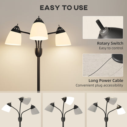 Arc Tree Floor Lamp with 3 Adjustable Rotating Lights and 3000K/4500K/6500K Colour Temperatures, Industrial Standing Lamp with Steel Frame for Bedroom Living Room, 155cm, Black