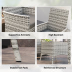 Outsunny Rattan Garden Furniture Set, Outdoor Dining Table and Chairs 4 Seater with Cushions, Square Tempered Glass Top, 4 Armchairs, for Balcony, Terrace, Conservatory, Mixed-Grey