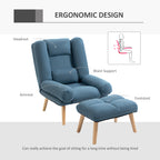 HOMCOM Recliner Chair with Footstool, Recliner Armchair with Adjustable Backrest, Thick Cushion and Wooden Legs, Blue