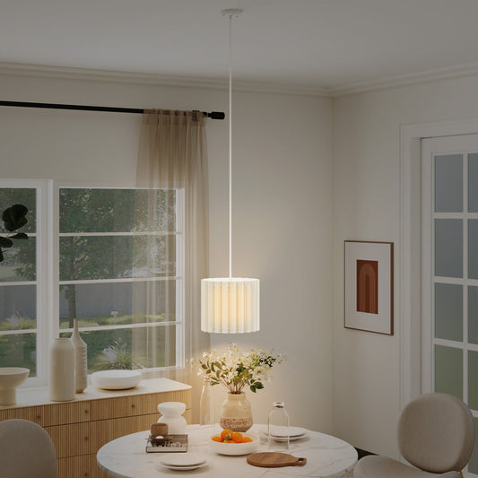 Linen Pendant Light, Bedside Ceiling Lamps with E27 Bulb, Modern Hanging Lights for Living Room, Bedroom, Kitchen, Hallway, White