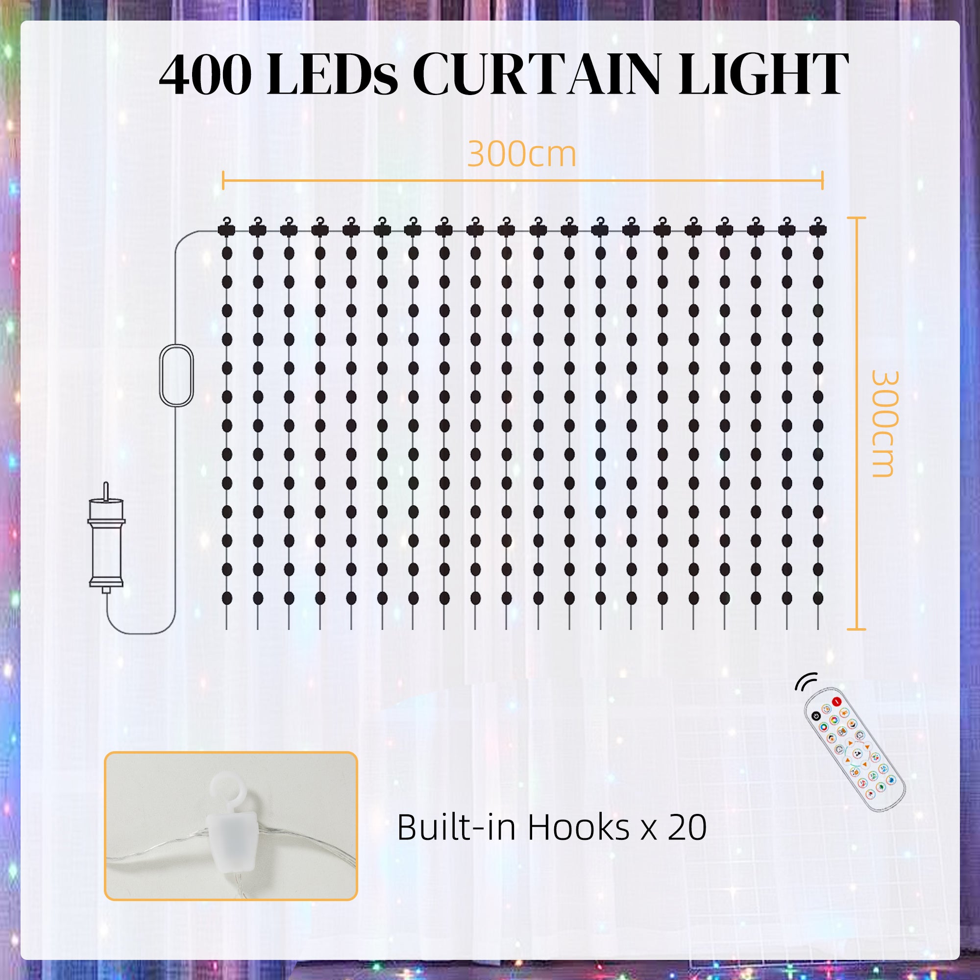 LED Curtain Lights, Smart Curtain Fairy Plug In, Colour Changing Wall Lights with Remote, App, Dynamic DIY Hanging Window String Lights for Bedroom Living Room, 3x3(m), 400 RGBIC LED
