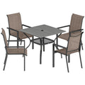Outsunny 5 Pieces Outdoor Dining Set for 4, Garden Table and Stackable Chairs with Breathable Mesh Seat, Grey and Khaki