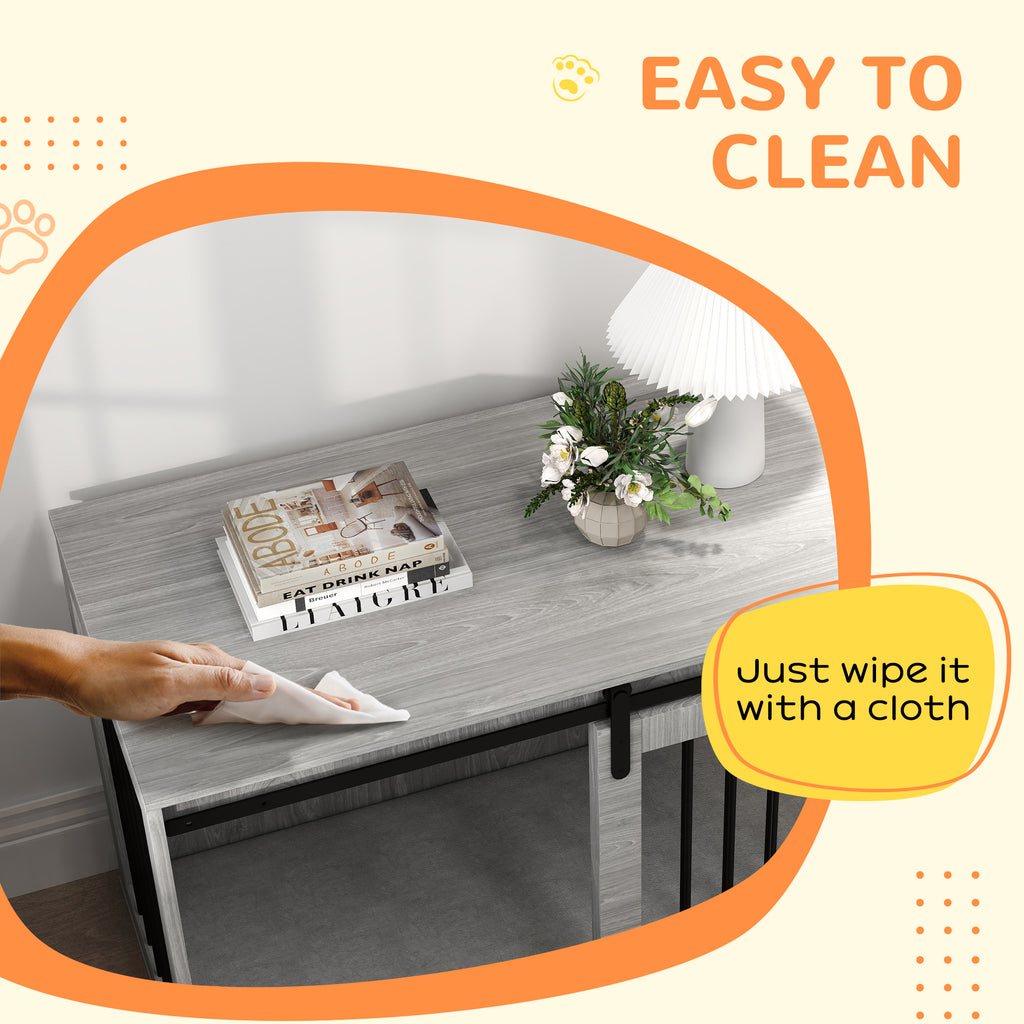 PawHut 46.46'' Dog Crate Furniture with Removable Cushion & Security Latch for Extra Large Dogs - Grey