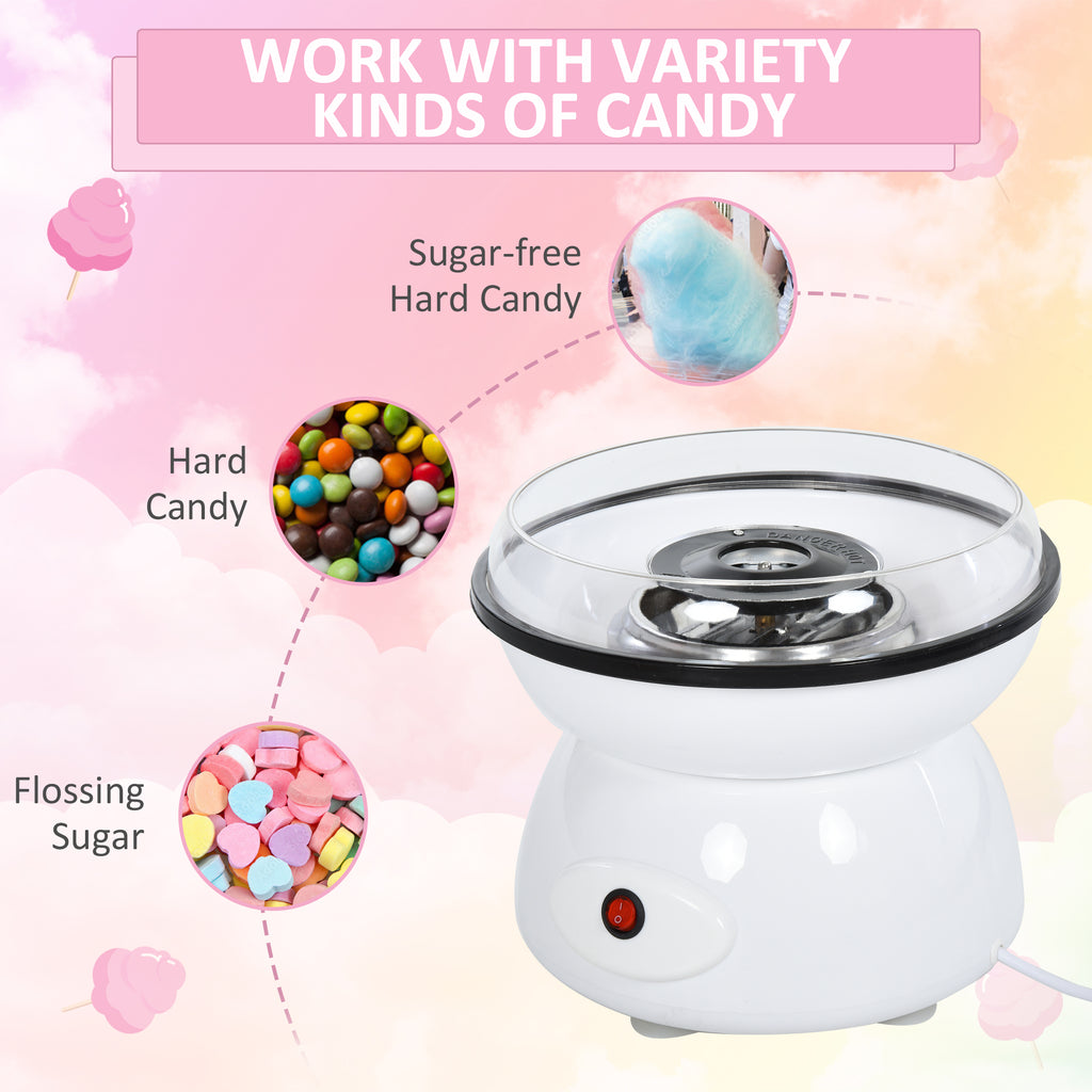450W Candy Floss Machine, Professional Automatic Cotton Candy Sweet Machine with Candyfloss Sticks, Spoon, Splash Guard, Non-Slip Base for Birthday Christmas Wedding Party, Funfair Style, White