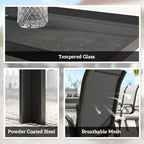 Outsunny 9 Pieces Garden Dining Set, Outdoor Table and Chairs Set for 8, Garden Furniture Set with Tempered Glass Top, Black