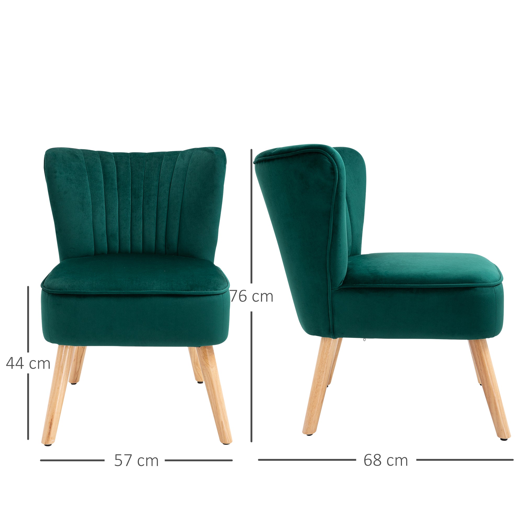 HOMCOM Velvet Accent Chair Occasional Tub Seat Padding Curved Back with Wood Frame Legs Home Furniture for Bedroom Living Room Set of 2 Green