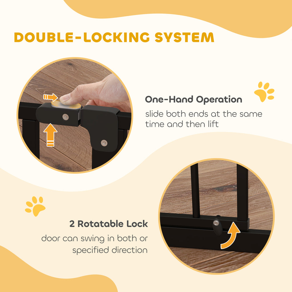PawHut Extra Wide Dog Safety Gate, with Door Pressure, for Doorways, Hallways, Staircases - Black