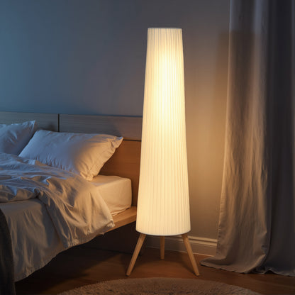 Dimmable Tripod Floor Lamp with Foot Switch, Nordic Standing Lamp with Fabric Shade, 153cm, White, White and Natural