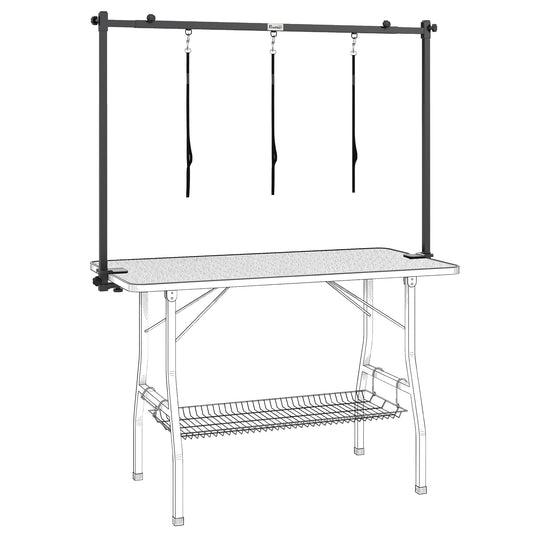 PawHut Dog Grooming Arm Adjustable H-Shape Dog Grooming Table Arm with Clamp and 3 Nooses Black