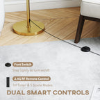Floor Lamp with Remote, Height Adjustable Standing Lamp with Linen Shade, Dimmable with 3000K-6000K Adjustable Colour Temperatures, Foot Switch for Living Room Bedroom Office, Gold Tone