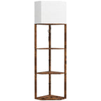 Corner Floor Lamp with Shelves, Tall Standing Lamps for Living Room, with Pull Chain Switch Bulb not Included, Rustic Brown