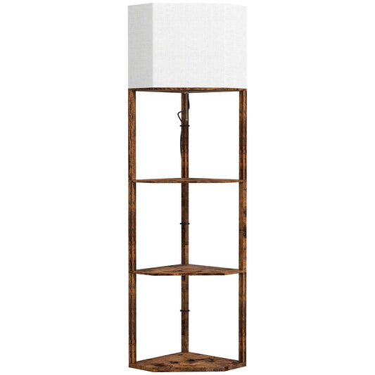 Corner Floor Lamp with Shelves, Tall Standing Lamps for Living Room, with Pull Chain Switch Bulb not Included, Rustic Brown