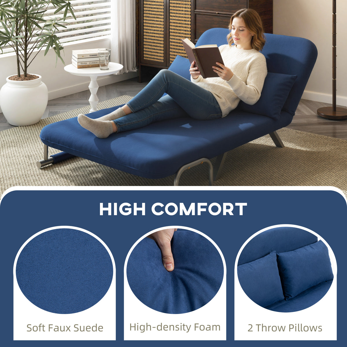 Two-Seater Click-Clack Sofa Bed - Dark Blue