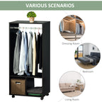 Open Wardrobe on Wheels, Bedroom Wardrobe with Clothes Hanging Rail, 2 Storage Shelves, Mobile Garment Rack for Cloakroom, Hallway, Black