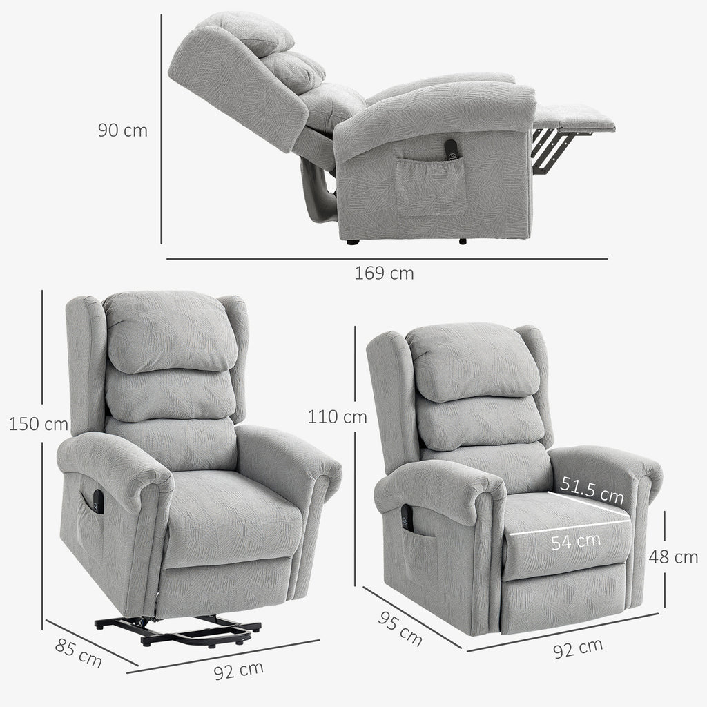 HOMCOM Velvet-Feel 150° Electric Riser Recliner Chair - Grey