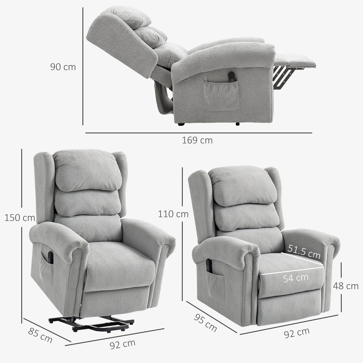 Velvet-Feel 150° Electric Riser Recliner Chair - Grey