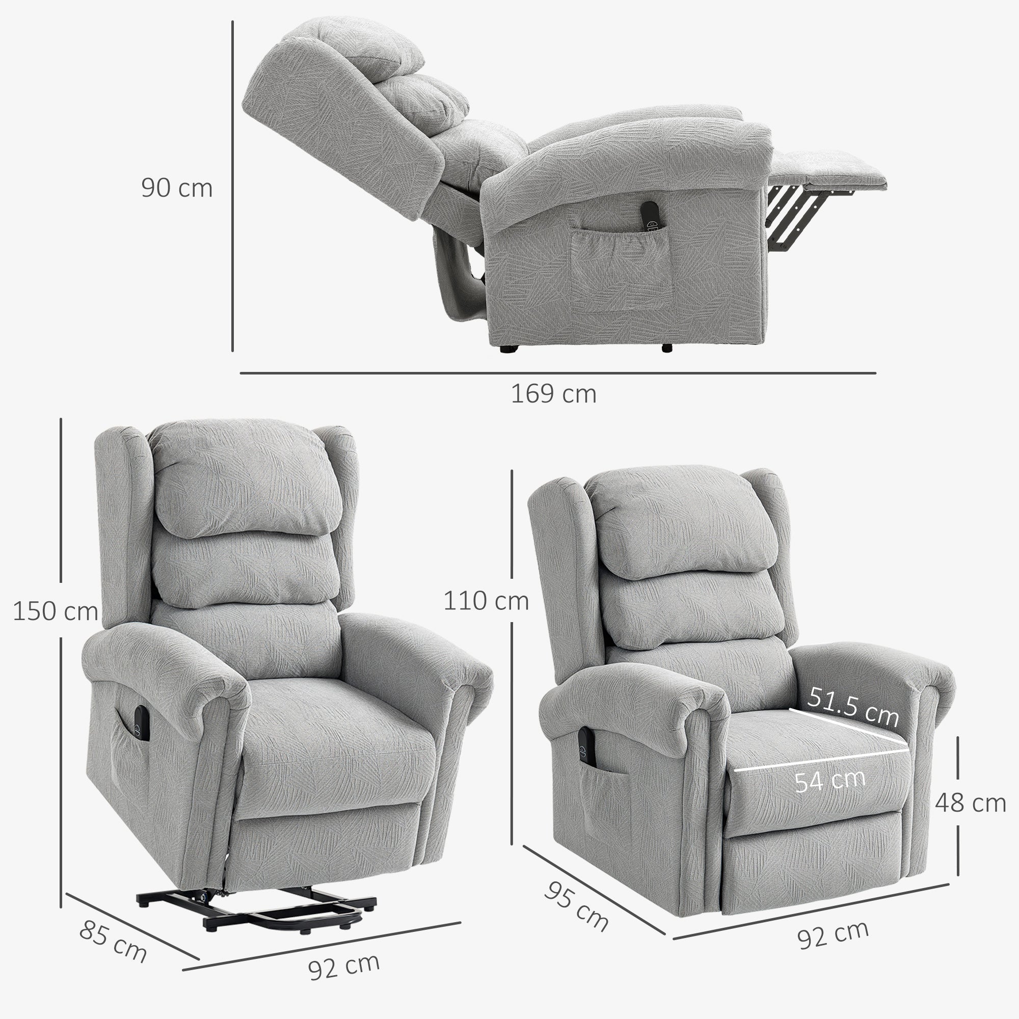 HOMCOM Velvet-Feel 150° Electric Riser Recliner Chair - Grey